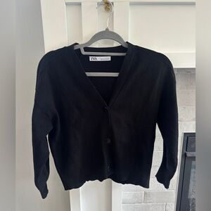 Zara Black Cardigan Sweater Classic Knit V-Neck